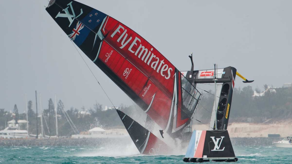 Emirates Team New Zealand sailing on Bermuda's Great Sound in the Louis Vuitton America’s Cup Challenger Playoffs Semi-Finals
Emirates Team New Zealand (NZL) vs. Land Rover BAR (GBR) Race 4
Copyright: Richard Hodder / Emirates Team New Zealand