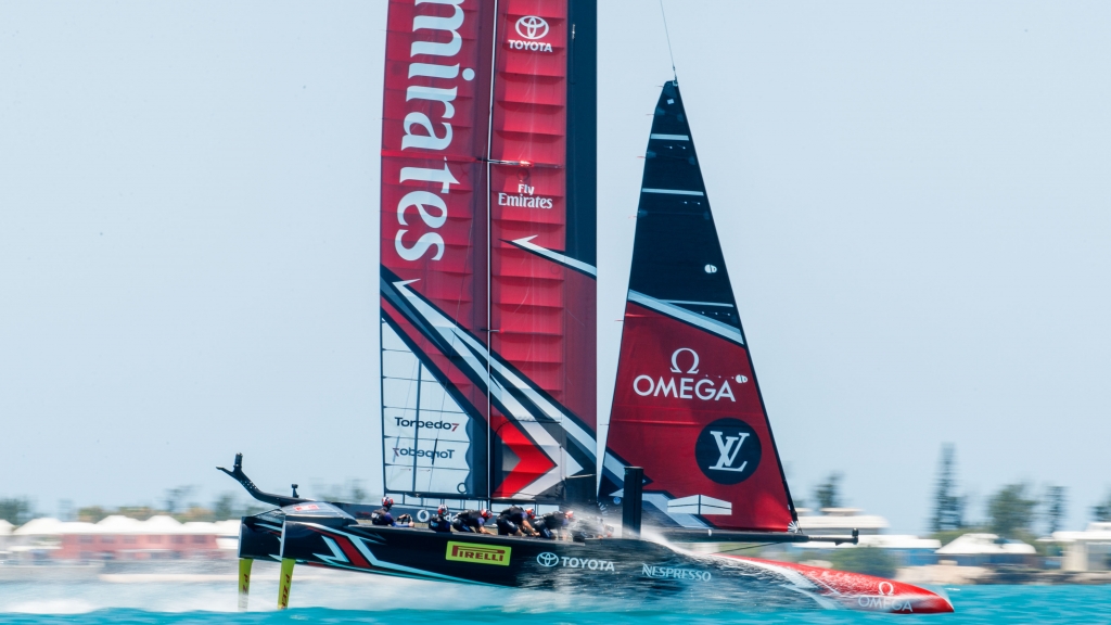 Louis Vuitton America's Cup Match Racing Day 2. Emirates Team New Zealand vs. Oracle Team USA races 3 & 4.
Copyright: Richard Hodder / Emirates Team New Zealand